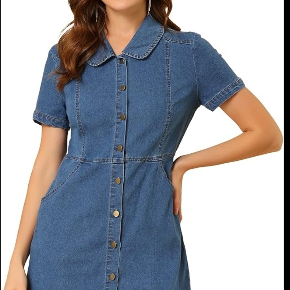 Denim Button-Front Maxi Dress - Blue 100% Cotton